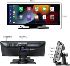 10.26" Wireless CarPlay & Android Auto Screen for Car, 4K Front and 1080P Rear Dual Dash Cam with GPS Navigation, 5G WiFi, Bluetooth, Siri Voice Control, 24H Parking Monitor