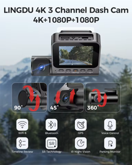 LINGDU 4K 3 Channel Wireless Dash Camera with Free 64GB Card,4K+1080P+1080P Front Inside and Rear Triple Car Camera,IR Night Vision, Voice Control,Build-in GPS 24H Parking Mode, Easy to Install(V630)