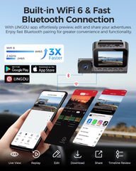 LINGDU 4K 3 Channel Wireless Dash Camera with Free 64GB Card,4K+1080P+1080P Front Inside and Rear Triple Car Camera,IR Night Vision, Voice Control,Build-in GPS 24H Parking Mode, Easy to Install(V630)
