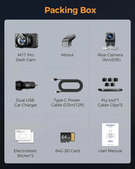 AZDOME M17 Pro 3.0 Inch ADAS Time Lapse Front and Rear 1080p Dual Lens Car Dashboard Camera App Control Car Camera