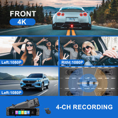AD-894 4 Channel Dashcam ADAS 4G Car DVR Android Auto Remote Carplay Monitor Rear View Mirror Dash Camera for Cars