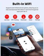 3 Ch Dash Cam, 2k Dash Camera, Front Inside and Rear WiFi Fhd 1080p 3.18" IPS Dash Camera for Cars (Front+Inside+WiFi) Free 32 GB