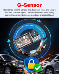3 Channel Dash Cam Front, Inside and Rear, 1080P FHD Three Channels Dash Camera for Cars, WDR, G Sensor, Loop Recording, Parking Monitor, 24 Hours Recording WiFi app Monitoring