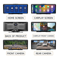 10.26" Wireless CarPlay & Android Auto Screen for Car, 4K Front and 1080P Rear Dual Dash Cam with GPS Navigation, 5G WiFi, Bluetooth, Siri Voice Control, 24H Parking Monitor