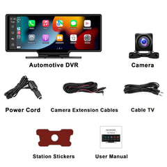 10.26" Wireless CarPlay & Android Auto Screen for Car, 4K Front and 1080P Rear Dual Dash Cam with GPS Navigation, 5G WiFi, Bluetooth, Siri Voice Control, 24H Parking Monitor