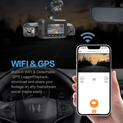A365 Dash Cam, 4 Channel Camera FHD 1080Px4, Front, Left, Right and Rear, Front and Rear Inside, Built in GPS WiFi, Support 256 GB Max, Free 64GB Card, A365-4CH