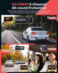 NEXIO M550MAX 4K Triple Channel Dash Cam, Front 4K + Interior 1080P + Rear 1080P, Built-in Wi-Fi 6 & GPS, IR Night Vision, 170° Wide Angle, 24H Parking Monitor, 3.16” IPS Screen, Free 64GB Card