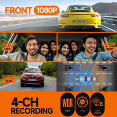 Dash Cam 4 Channel Front and Rear Inside, 360° Car Camera 4K UHD