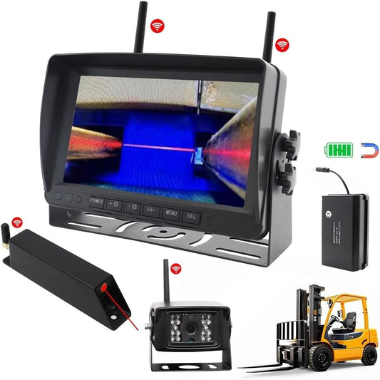 7 Inch Wireless Forklift Camera System, 2-Channel, 1080P HD, Night Vision, Magnetic Base, Rechargeable Battery, for Warehouse Safety