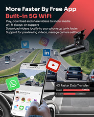 NEXIO M550MAX 4K Triple Channel Dash Cam, Front 4K + Interior 1080P + Rear 1080P, Built-in Wi-Fi 6 & GPS, IR Night Vision, 170° Wide Angle, 24H Parking Monitor, 3.16” IPS Screen, Free 64GB Card