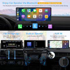 10.26" Wireless CarPlay & Android Auto Screen for Car, 4K Front and 1080P Rear Dual Dash Cam with GPS Navigation, 5G WiFi, Bluetooth, Siri Voice Control, 24H Parking Monitor