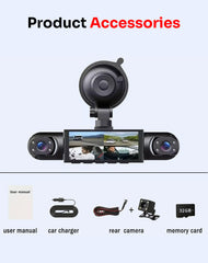 MTSCA C260 4 Channel 360° Car Dash Cam System with Front, Inside Left Inside Right and Rear Cameras, Night Vision, G-Sensor & Loop Recording App Control FREE 32gb Memory Card