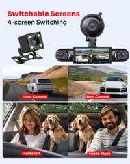 MTSCA C260 4 Channel 360° Car Dash Cam System with Front, Inside Left Inside Right and Rear Cameras, Night Vision, G-Sensor & Loop Recording App Control FREE 32gb Memory Card