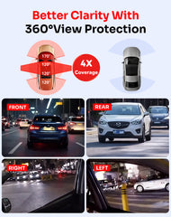 MTSCA C260 4 Channel 360° Car Dash Cam System with Front, Inside Left Inside Right and Rear Cameras, Night Vision, G-Sensor & Loop Recording App Control FREE 32gb Memory Card
