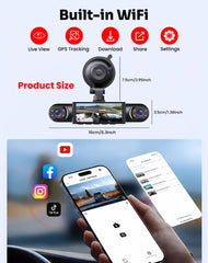 MTSCA C260 4 Channel 360° Car Dash Cam System with Front, Inside Left Inside Right and Rear Cameras, Night Vision, G-Sensor & Loop Recording App Control FREE 32gb Memory Card