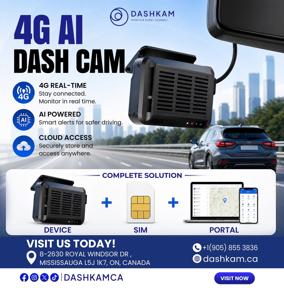 DashKam JC371 AI Fleet Dash Cam with ADAS & DMS | 4G Commercial Vehicle Camera