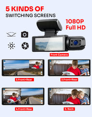 3 Ch Dash Cam, 2k Dash Camera, Front Inside and Rear WiFi Fhd 1080p 3.18" IPS Dash Camera for Cars (Front+Inside+WiFi) Free 32 GB