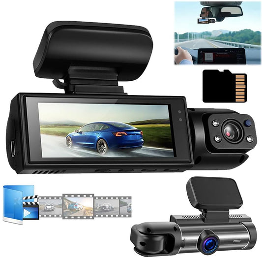 3 Ch Dash Cam, 2k Dash Camera, Front Inside and Rear WiFi Fhd 1080p 3.18" IPS Dash Camera for Cars (Front+Inside+WiFi) Free 32 GB