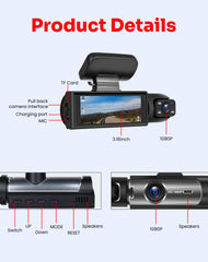 3 Ch Dash Cam, 2k Dash Camera, Front Inside and Rear WiFi Fhd 1080p 3.18" IPS Dash Camera for Cars (Front+Inside+WiFi) Free 32 GB