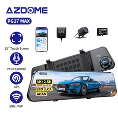 Caméra de tableau de bord avec rétroviseur avant et arrière 4K AZDOME PG17