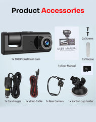 3 Channel Dash Cam Front, Inside and Rear, 1080P FHD Three Channels Dash Camera for Cars, WDR, G Sensor, Loop Recording, Parking Monitor, 24 Hours Recording WiFi app Monitoring