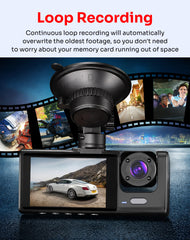 3 Channel Dash Cam Front, Inside and Rear, 1080P FHD Three Channels Dash Camera for Cars, WDR, G Sensor, Loop Recording, Parking Monitor, 24 Hours Recording WiFi app Monitoring