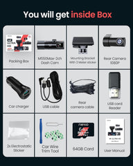 NEXIO M550MAX 4K Triple Channel Dash Cam, Front 4K + Interior 1080P + Rear 1080P, Built-in Wi-Fi 6 & GPS, IR Night Vision, 170° Wide Angle, 24H Parking Monitor, 3.16” IPS Screen, Free 64GB Card
