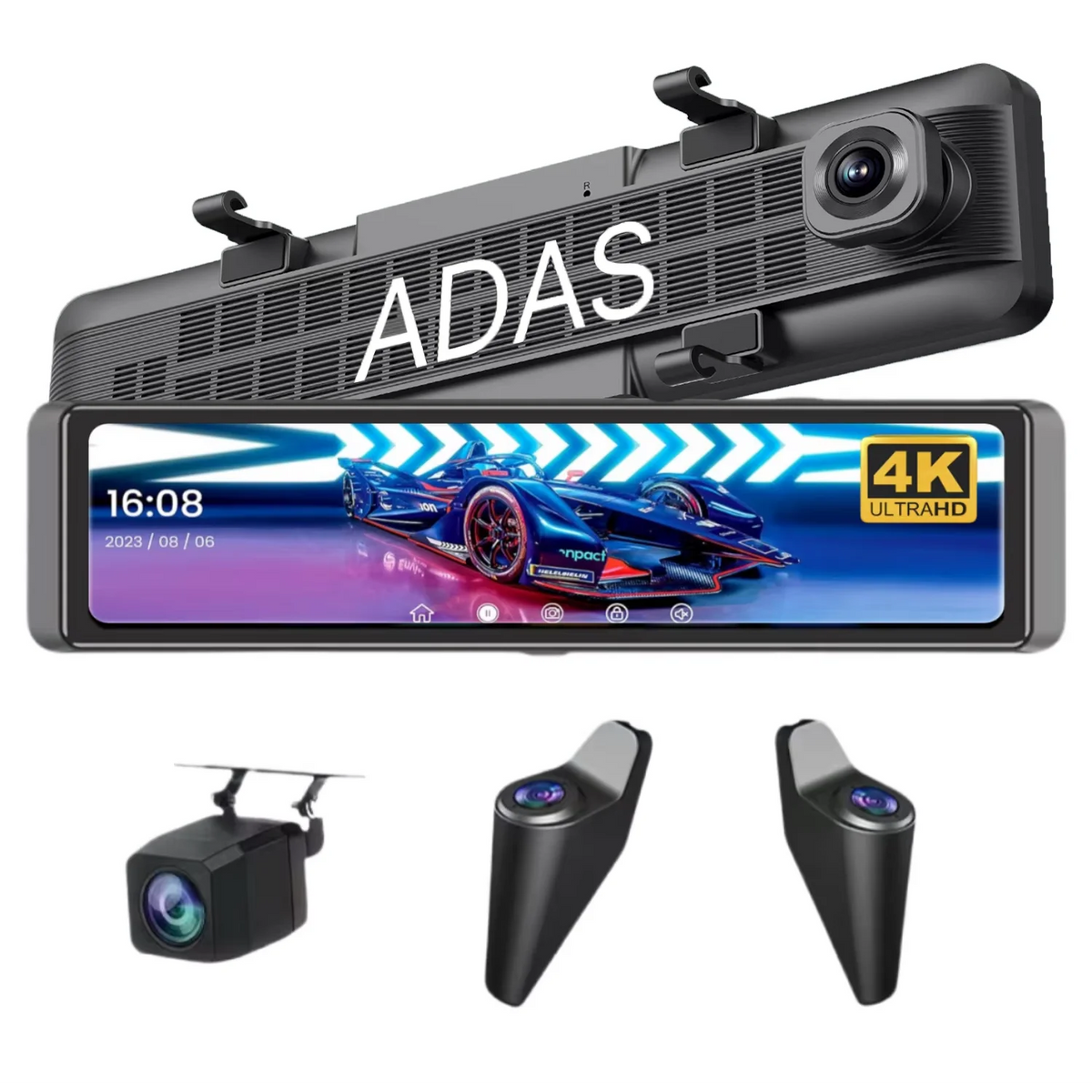 12" Rearview Mirror Dash Cam, 2K Front and 1080P Rear Dual Lens Car Camera, Smart Touch Screen Backup Camera with Night Vision, Built-In Wi-Fi, G-Sensor, Loop Recording, 24H Parking Monitor