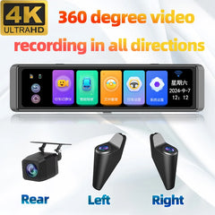 12" Rearview Mirror Dash Cam, 2K Front and 1080P Rear Dual Lens Car Camera, Smart Touch Screen Backup Camera with Night Vision, Built-In Wi-Fi, G-Sensor, Loop Recording, 24H Parking Monitor