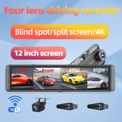 12" Rearview Mirror Dash Cam, 2K Front and 1080P Rear Dual Lens Car Camera, Smart Touch Screen Backup Camera with Night Vision, Built-In Wi-Fi, G-Sensor, Loop Recording, 24H Parking Monitor