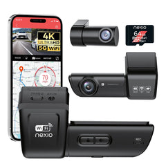 Nexio N8 4K Dual Dash Cam, 4K Front + 1080P Rear, GPS, 5.8GHz Wi-Fi, 24H Parking Monitor