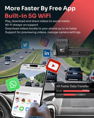 Nexio N8 4K Dual Dash Cam, 4K Front + 1080P Rear, GPS, 5.8GHz Wi-Fi, 24H Parking Monitor