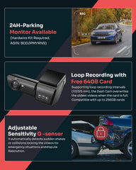 Nexio N8 4K Dual Dash Cam, 4K Front + 1080P Rear, GPS, 5.8GHz Wi-Fi, 24H Parking Monitor